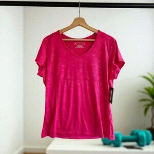 Tek Gear Womens Activewear Pink Fitted V-Neck Performance T-Shirt, Size XL